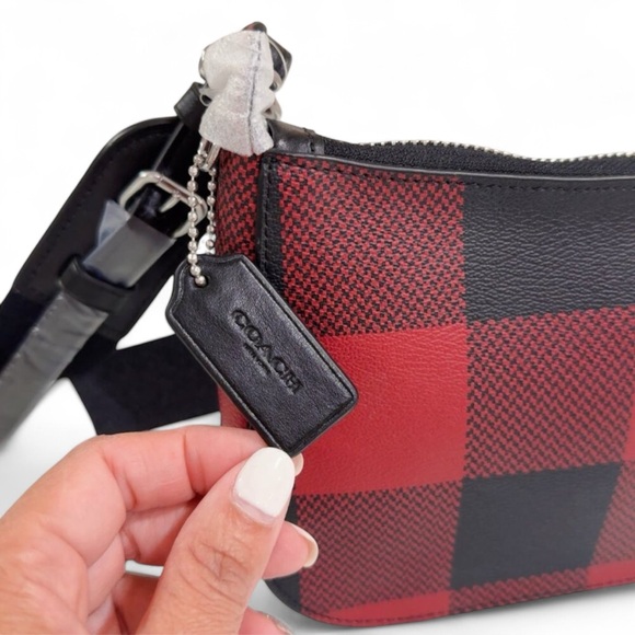 COACH Jes Baguette With Buffalo Plaid Purse Crossbody Bag Red/Black - Picture 10 of 13